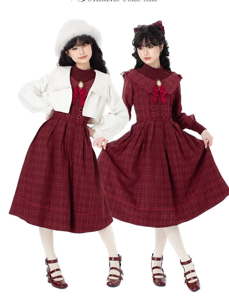 ZeeYe~Maple Dan Bai Lu~Classic Lolita Plaid Dress Long Sleeved OP 41384:692628