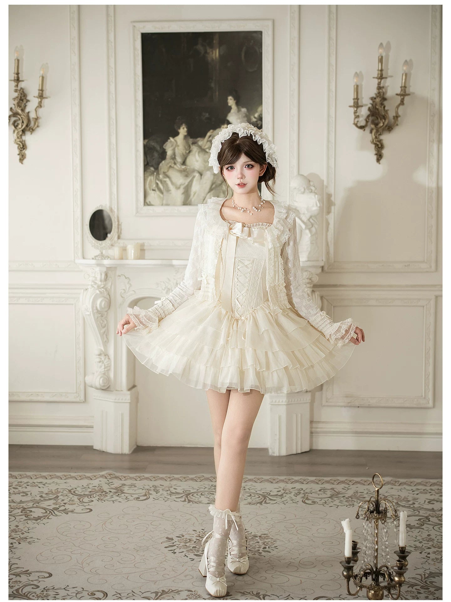 MistKiss Lily - Classic Lolita Tiered Hem JSK Dress, Fishbone Waist 45318:853770