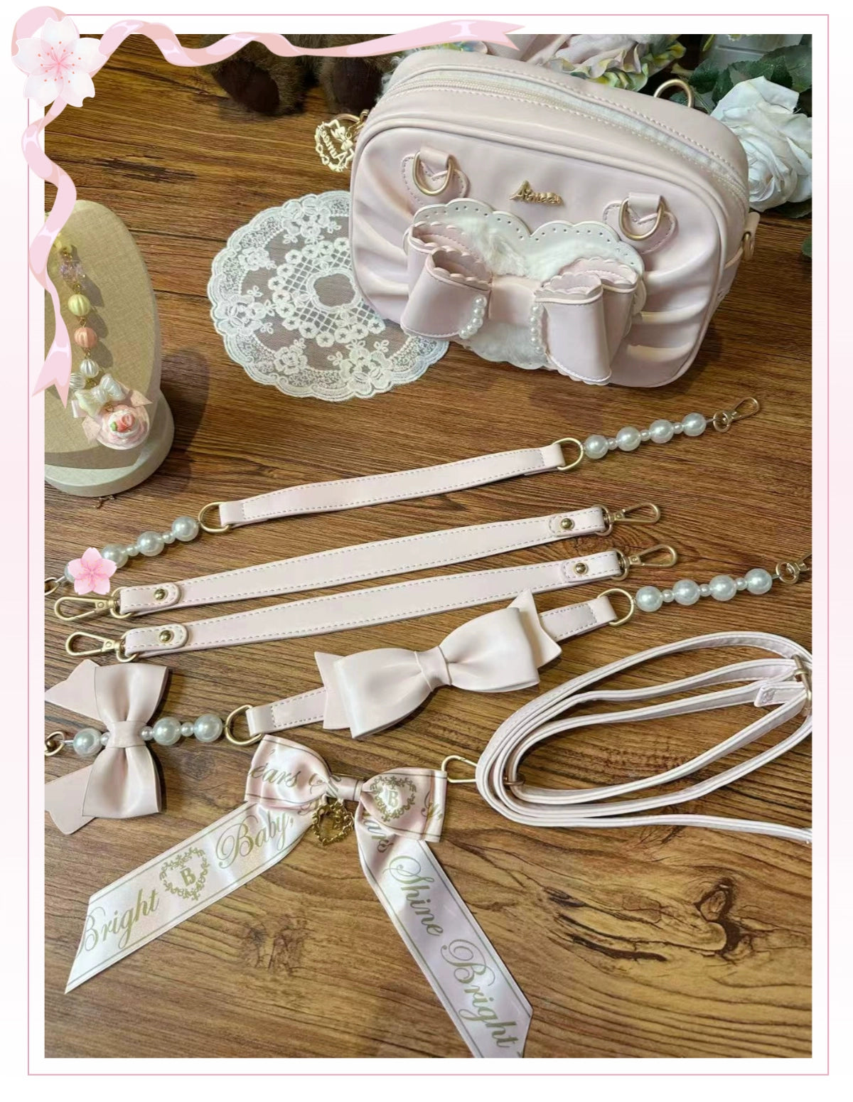 Aimee - Peach Cube Box - Sweet Lolita Pink Handbag, Bow & Pearl