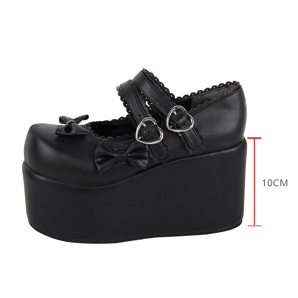 Angelic Imprint - Angelic Imprint - Punk Lolita Shoes High Platform Shoes with Bow black (10cm heel height) 33