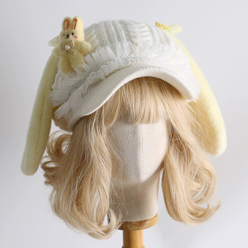 Xiaogui - Kawaii Lolita Baseball Cap Winter Plush Hat with Bunny Ears