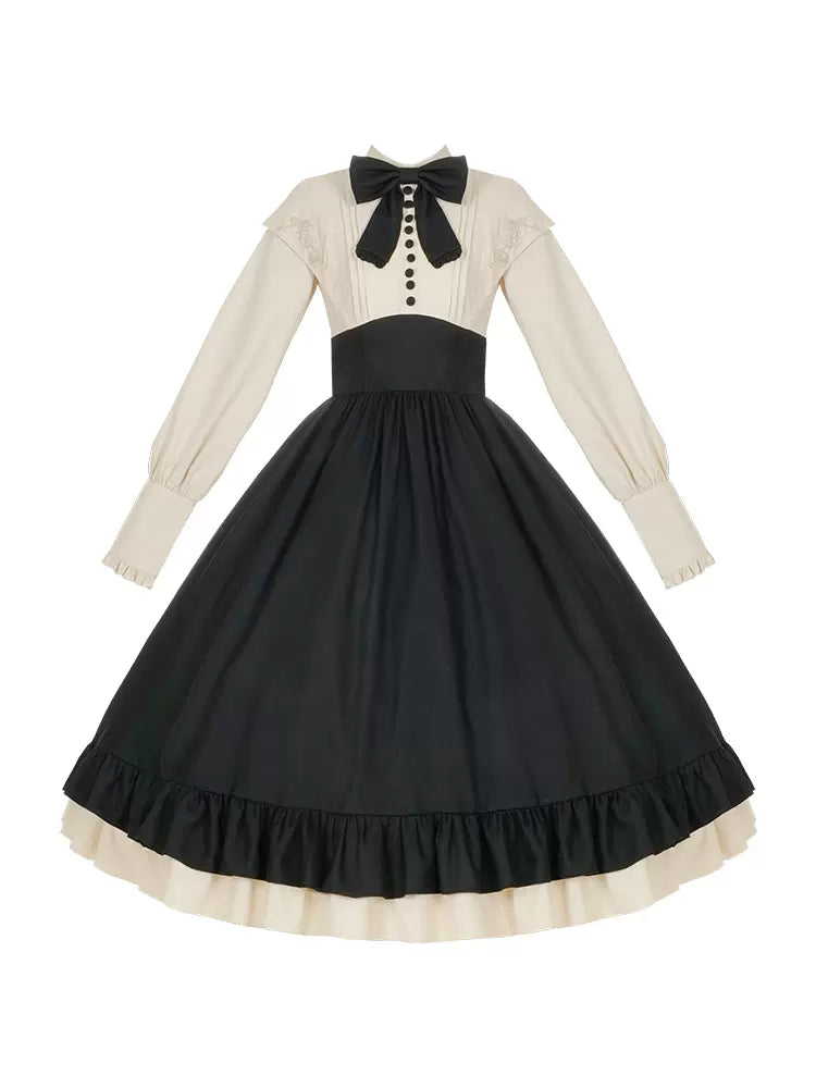 With PUJI~Christine~Elegant Lolita OP Dress Rose Embroidery Dress Black OP (with bow) S 
