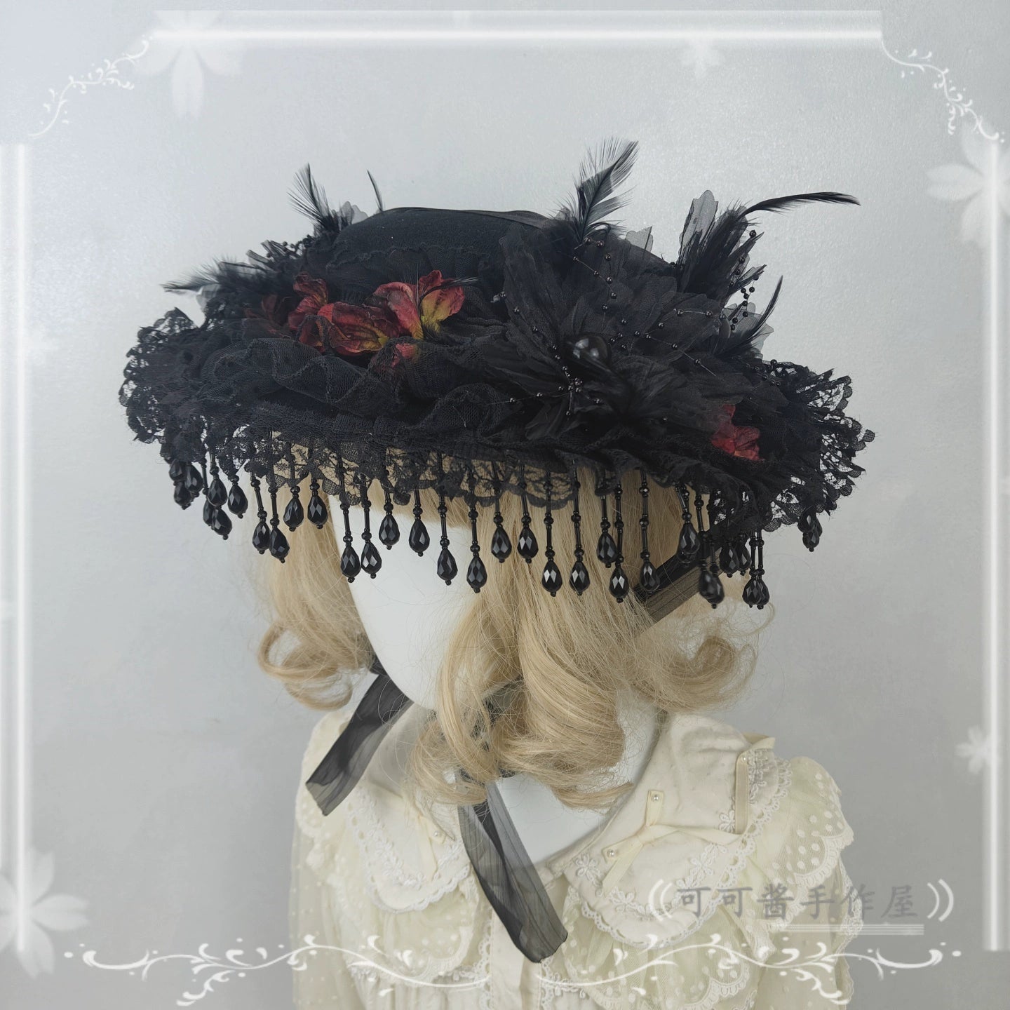 Cocoa Jam - Gothic Lolita Flat Hat, With Ribbon Ties 43904:789511