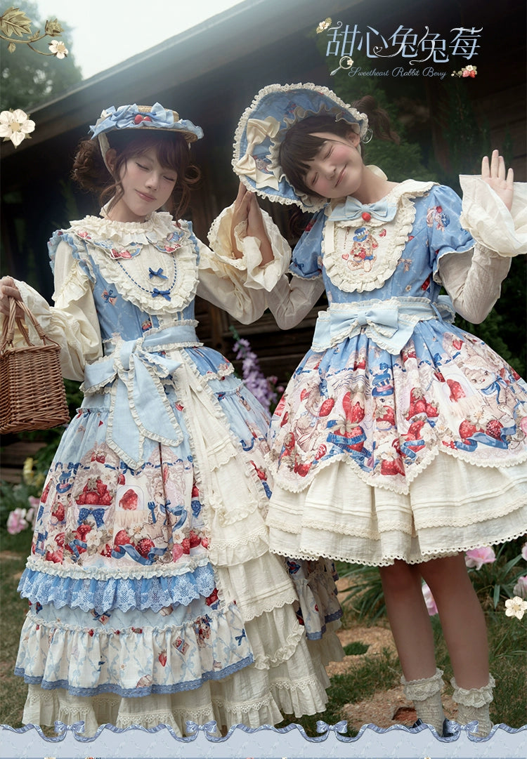 Honey Machine - Sweetheart Rabbit Berry - Country Lolita JSK & OP Dress Suit 44133:796186