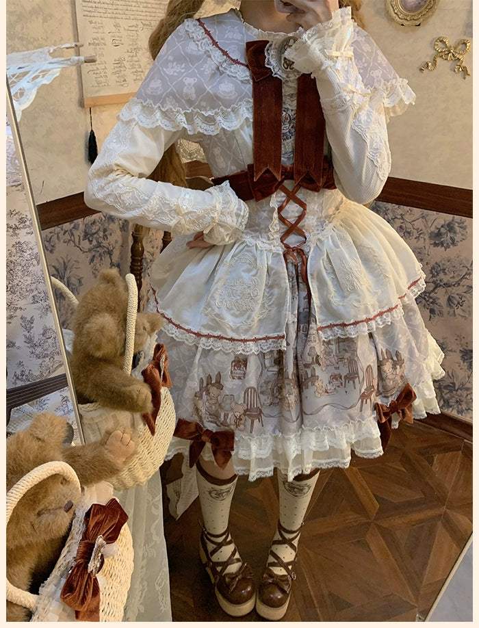 Alice Girl~Bear Castle~Sweet Lolita Dress Natural Waist JSK   