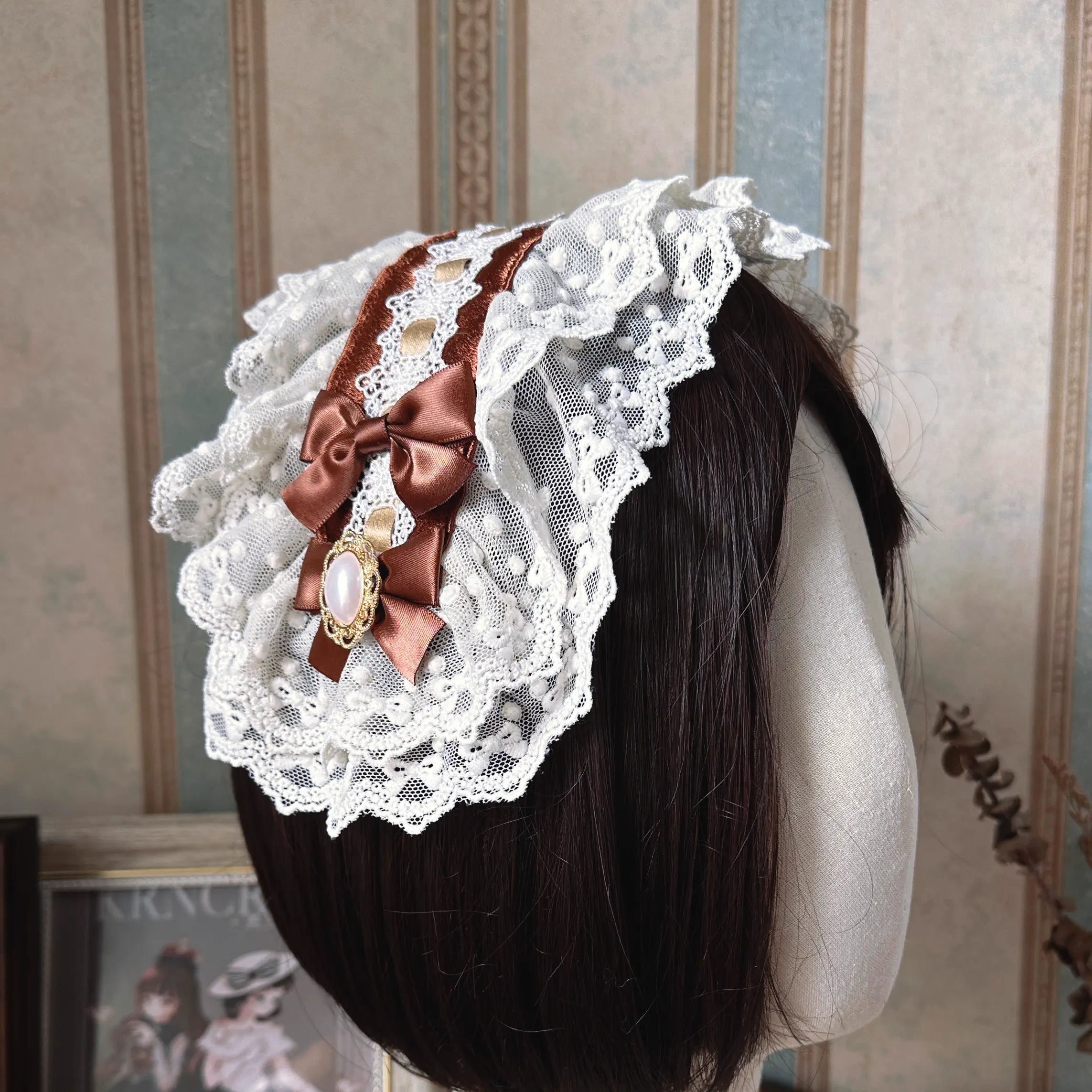 Krncrlo - Cello Vintage Elegant 3 Tiered Lolita Jumper Dress S Chocolate hairband