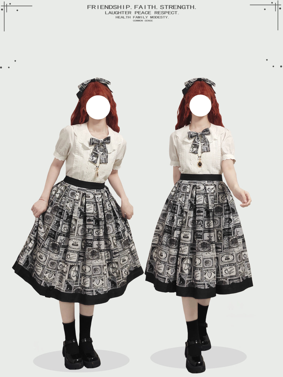 Miss Cube - Antique Label - Retro Lolita Skirt American Half Skirt Customized Antique Print