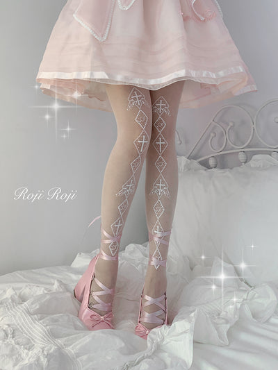 Roji Roji~Sweet Lolita White Print Tights   