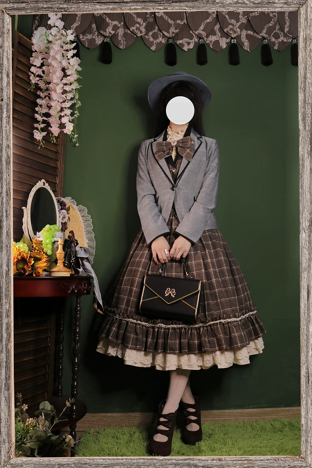 (BFM)Miss Point~Rose~Elegant Lolita Fishbone Grid Skirt Customized 32512:384962