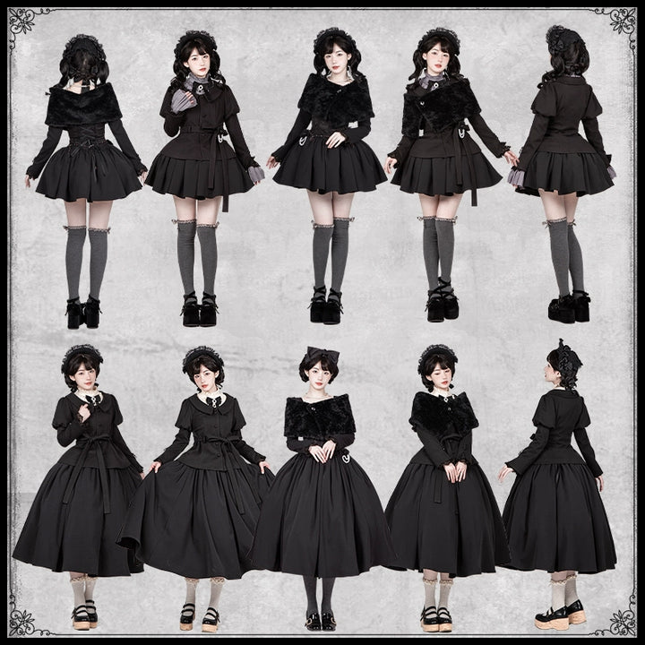 With PUJI~Old Testament~Classic Lolita Coat Black Plush Lolita Cape and Brooch 41702:711222