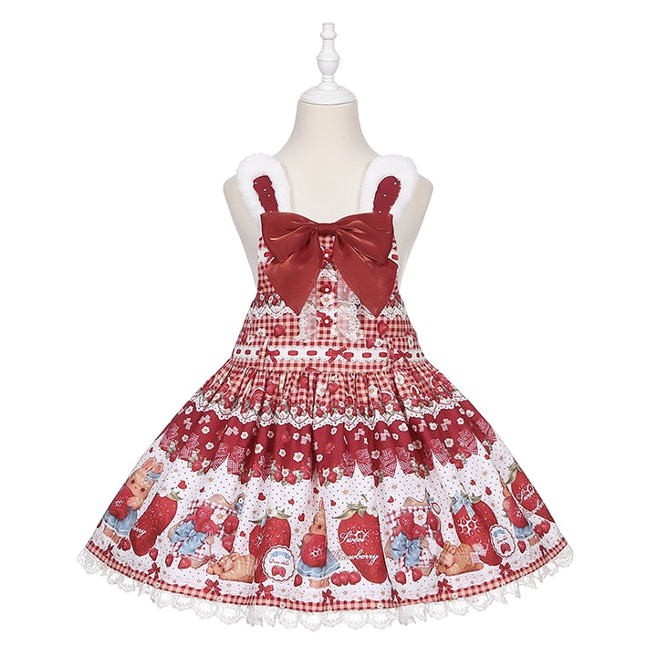 To Alice~Spring Strawberry Bunny~Kawaii Lolita Salopette Dress Hooded Coat and Blouse (F L M S) 41980:721342