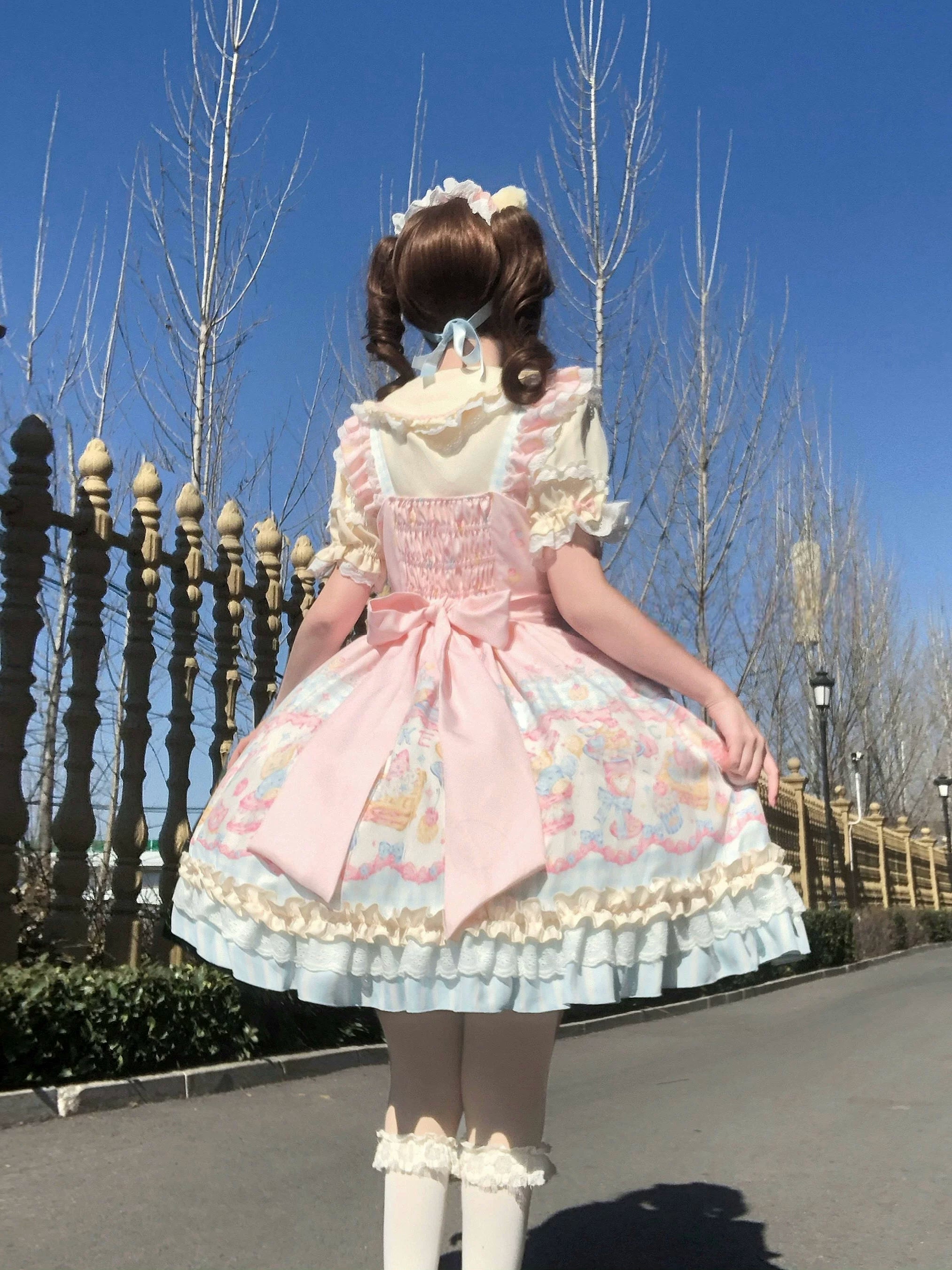 Sweet Cat Fruit Candy - Sweet Lolita Dessert Printed JSK Dress, Bows & Ruffles