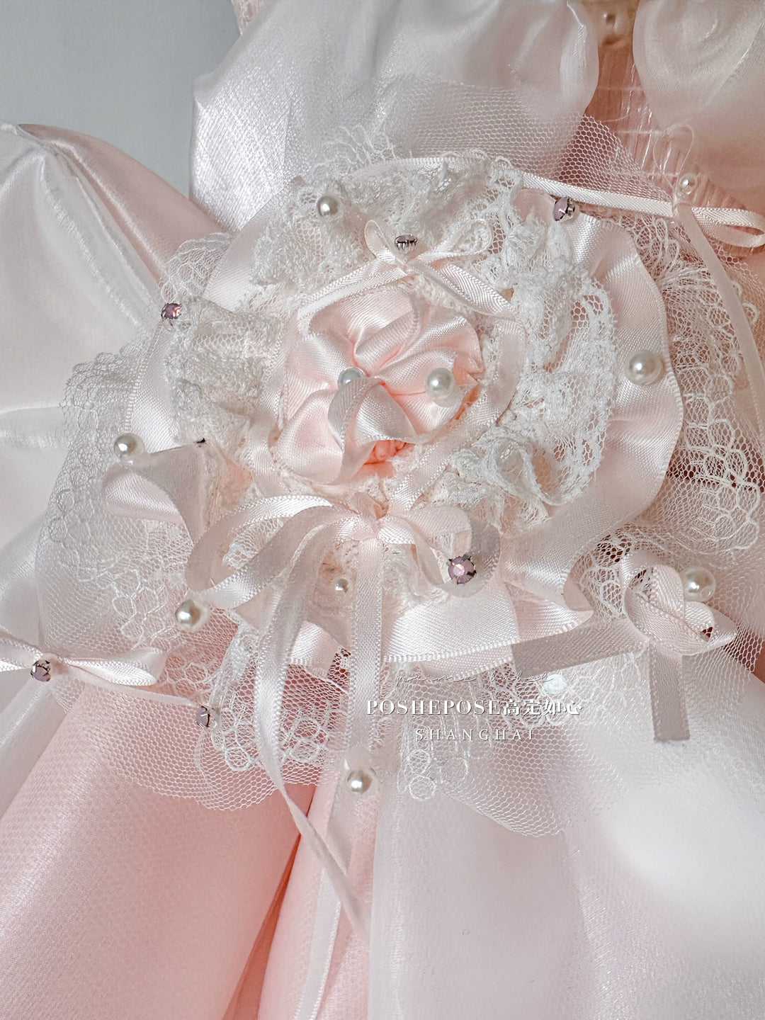 Organza Bows Pearls Stylish Pink Sweater Organza Bows Pearls Stylish Pink Sweater