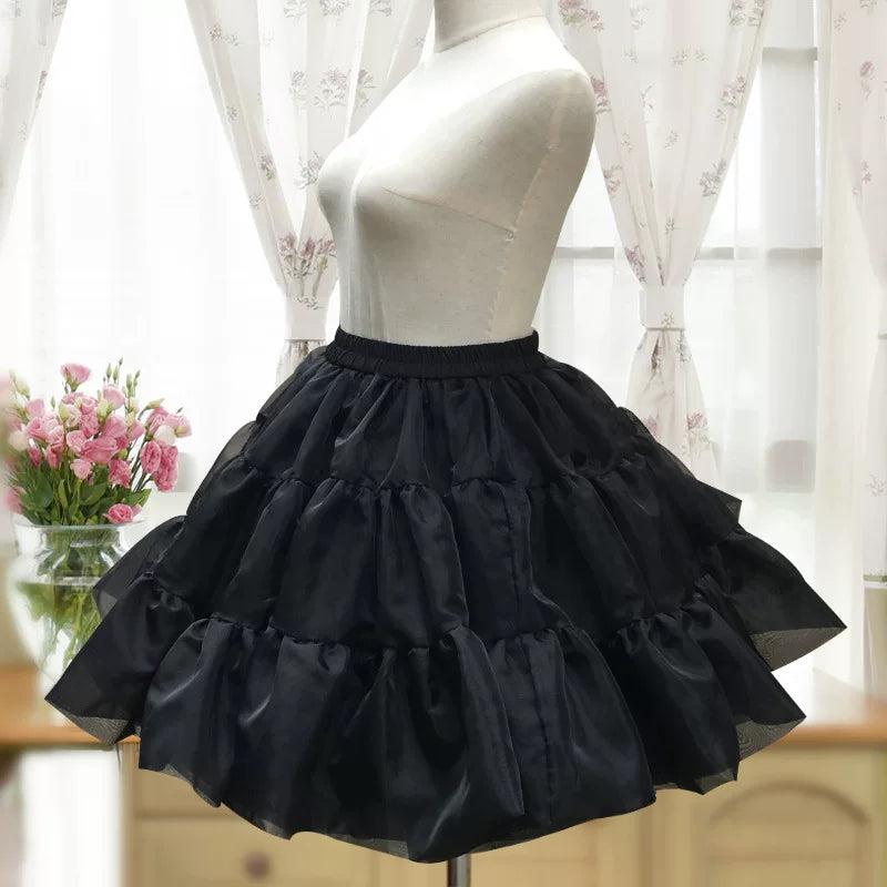 Black Gothic Lolita High Waist Skirt, Drawstring Lift-up Back Hem 46013:872318