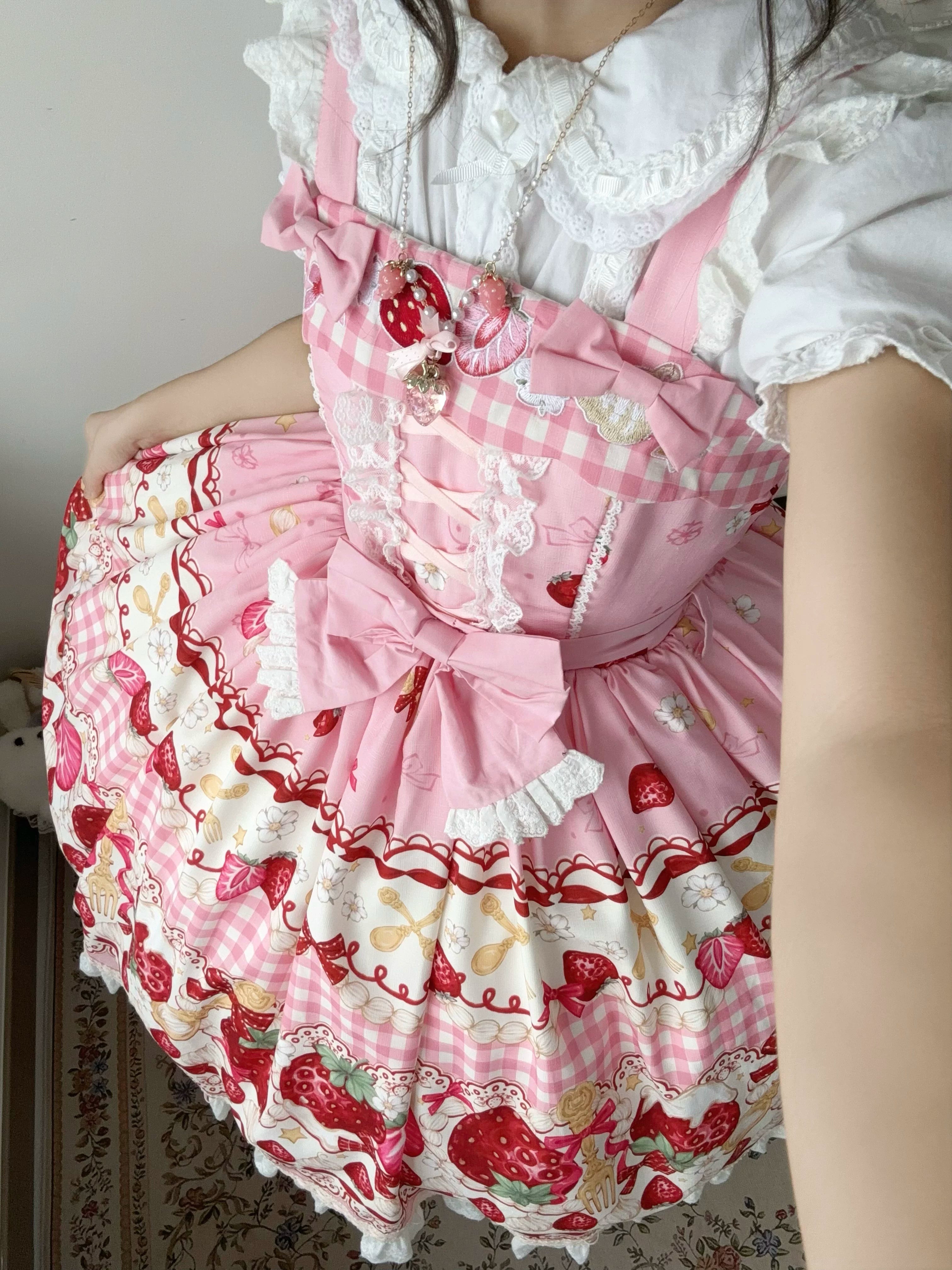 Plaid Strawberry Jam - Sweet Lolita Strawberry Printed JSK Dress 45545:853018
