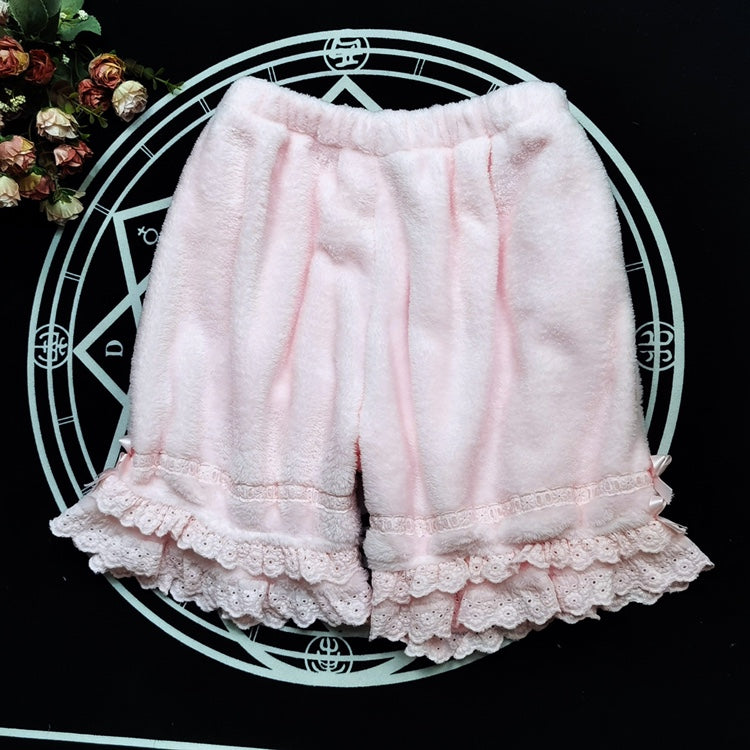 DMFS Lolita~Winter Lolita Fleece Bloomer Plush Lolita Homewear One size fits all princess pink 