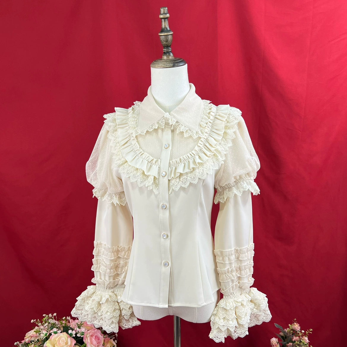 DMFS Lolita - Sweet Lolita Shirt Peter Pan Collar Blouse Detachable Sleeves Apricot S