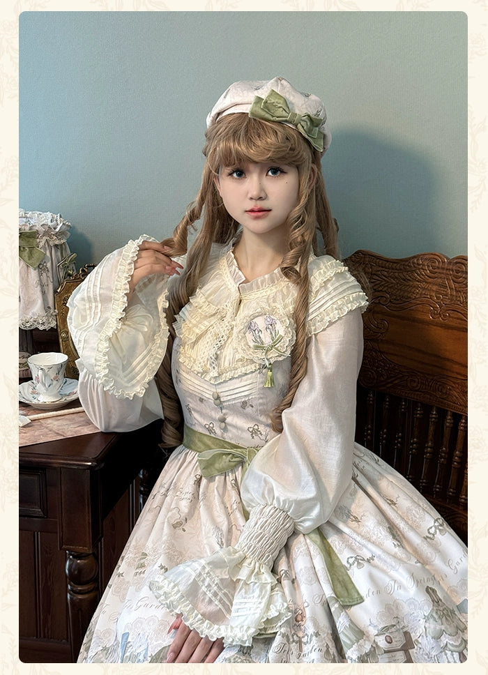 Alice Girl~Iris Study Room~Classic Lolita JSK Elegant Lolita Dress With V-neck   