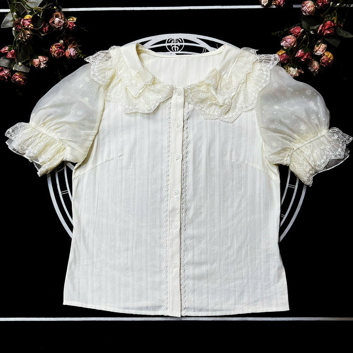 DMFS~Sweet Lolita Shirt Cotton Lolita Blouse Doll Collar   