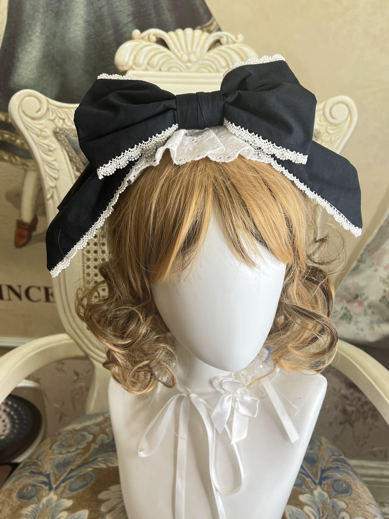 Lace Garden - Pure Cotton Old School Lolita Headdress Black KC
