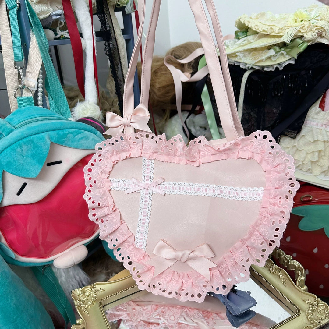 Chestnut Lolita~Sweet Lolita Bag Heart-shaped Lace Bag Multicolors pink  