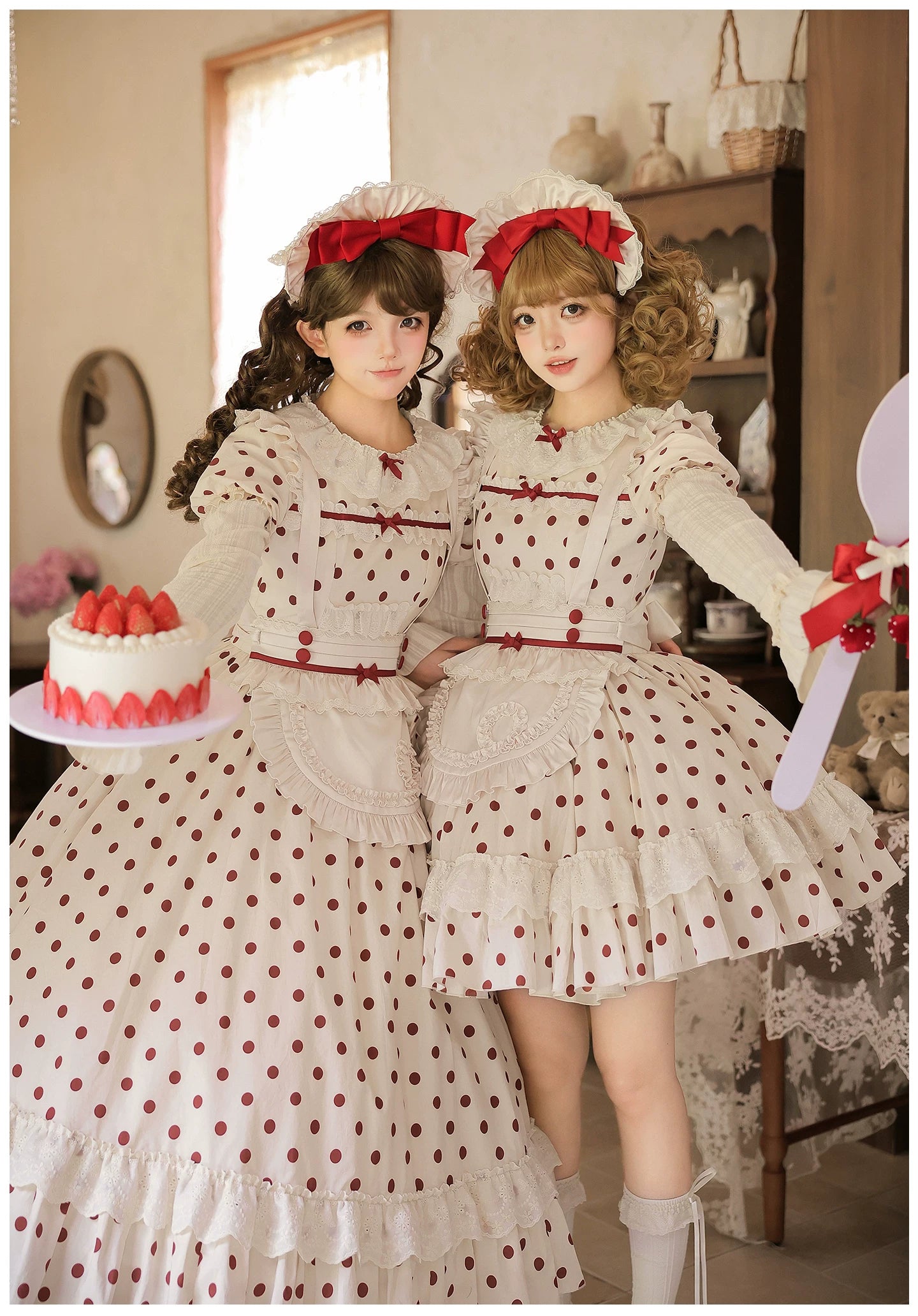 Polka Dot Lollipop - Cotton Old School Lolita Polka Dot OP Dress 45768:861538