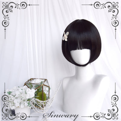 Sinwavy~Pandora's Box~Lolita Short Wig with Cute Double Ponytails black - short wig  
