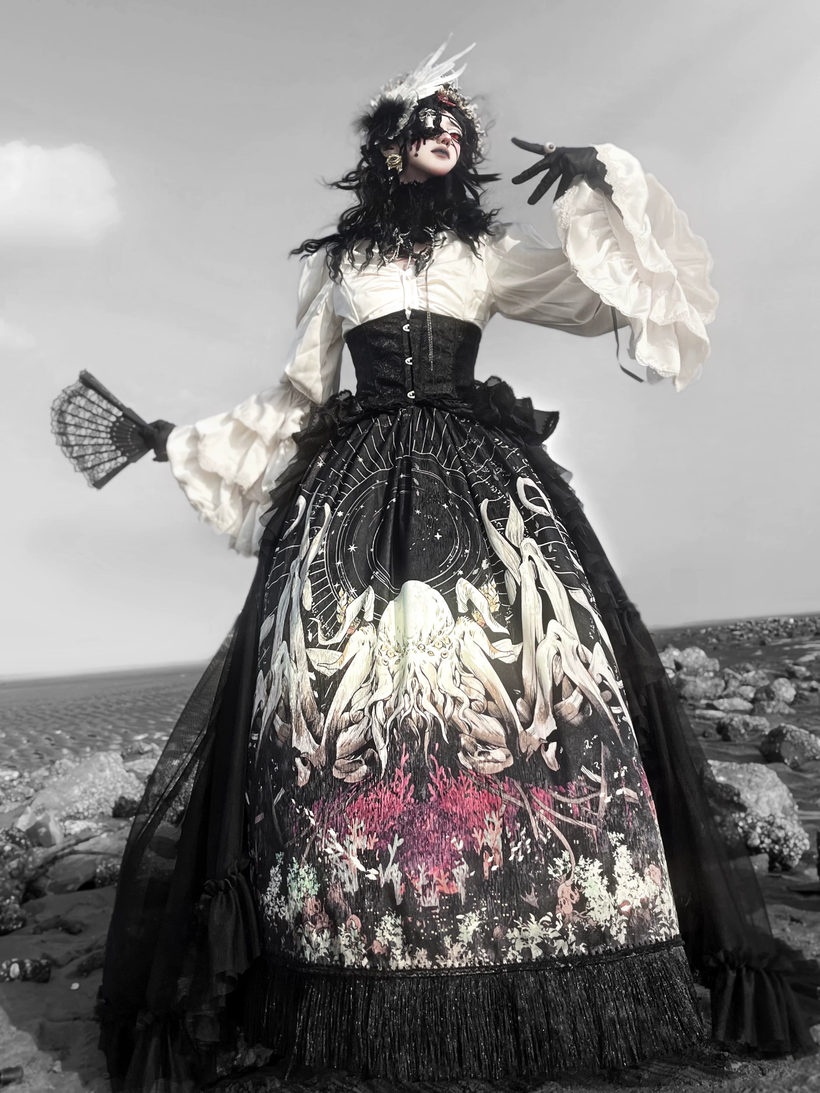 Plus Size Gothic Lolita Fishbone Waist Cincher, Layered Tulle 45552:853602