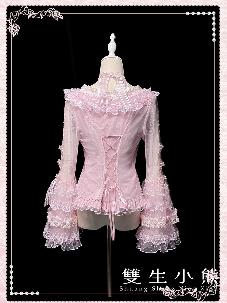 Shuang Sheng Xiao Xiong - Heart of Love - Lace Sweet Lolita Shirt, Hime-Sleeves 44307:803095