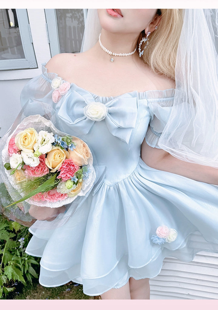 Yingtang~Plus Size Lolita Pink Gorgeous OP Dress Princess Trailing Dress Blue - short OP XL 