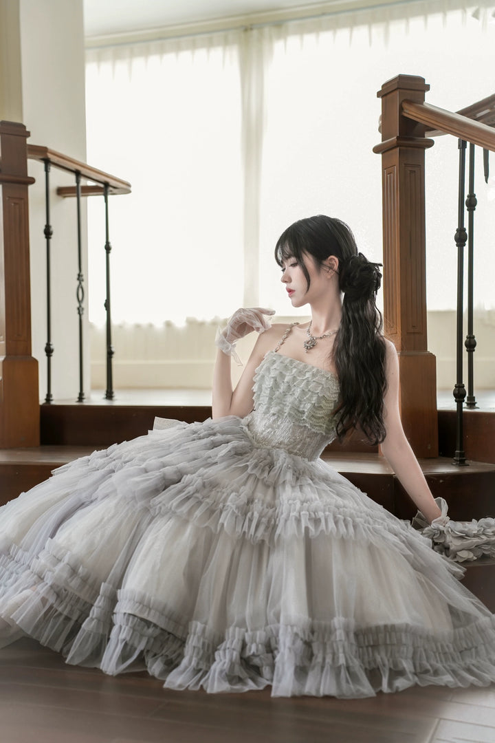 Sara Bell~Hailey~Elegant Lolita JSK Dress with Large Tiered Voile Hem