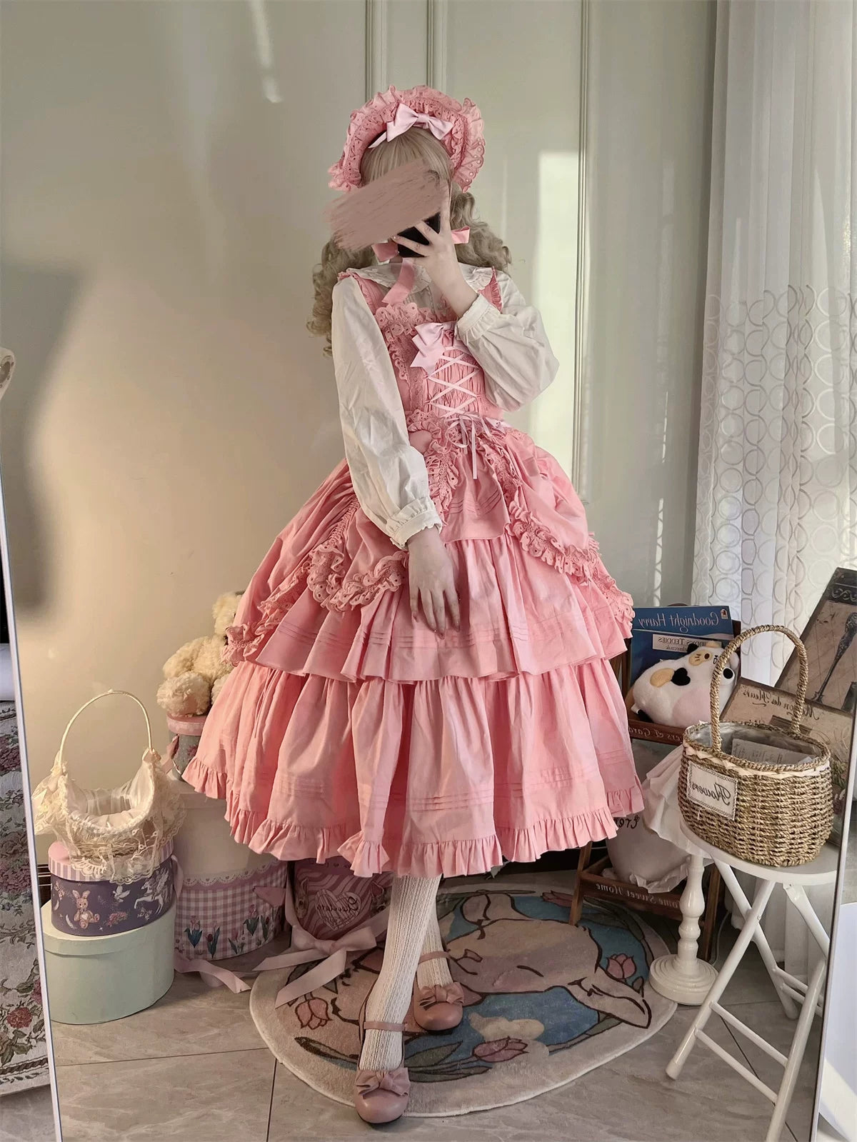 Cotton Gothic Lolita Long JSK, Drawn-up Hem 45213:841037