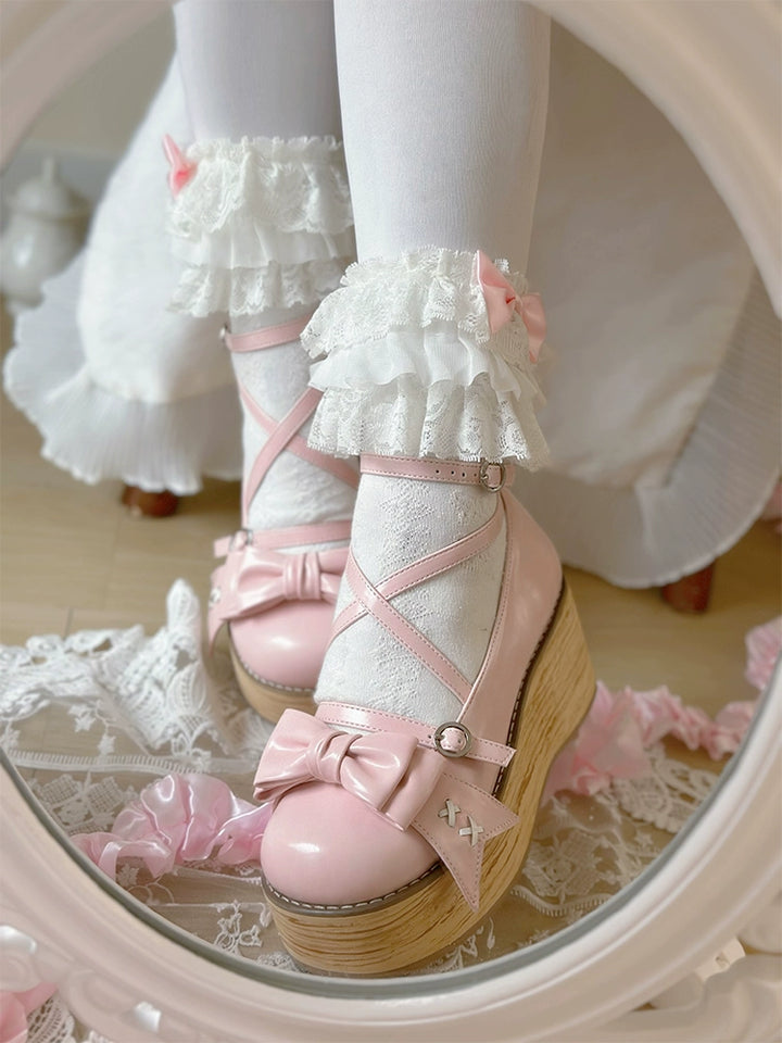 SeeYou~Sweet Cake~Sweet Lolita Platform Shoes Wood Grain