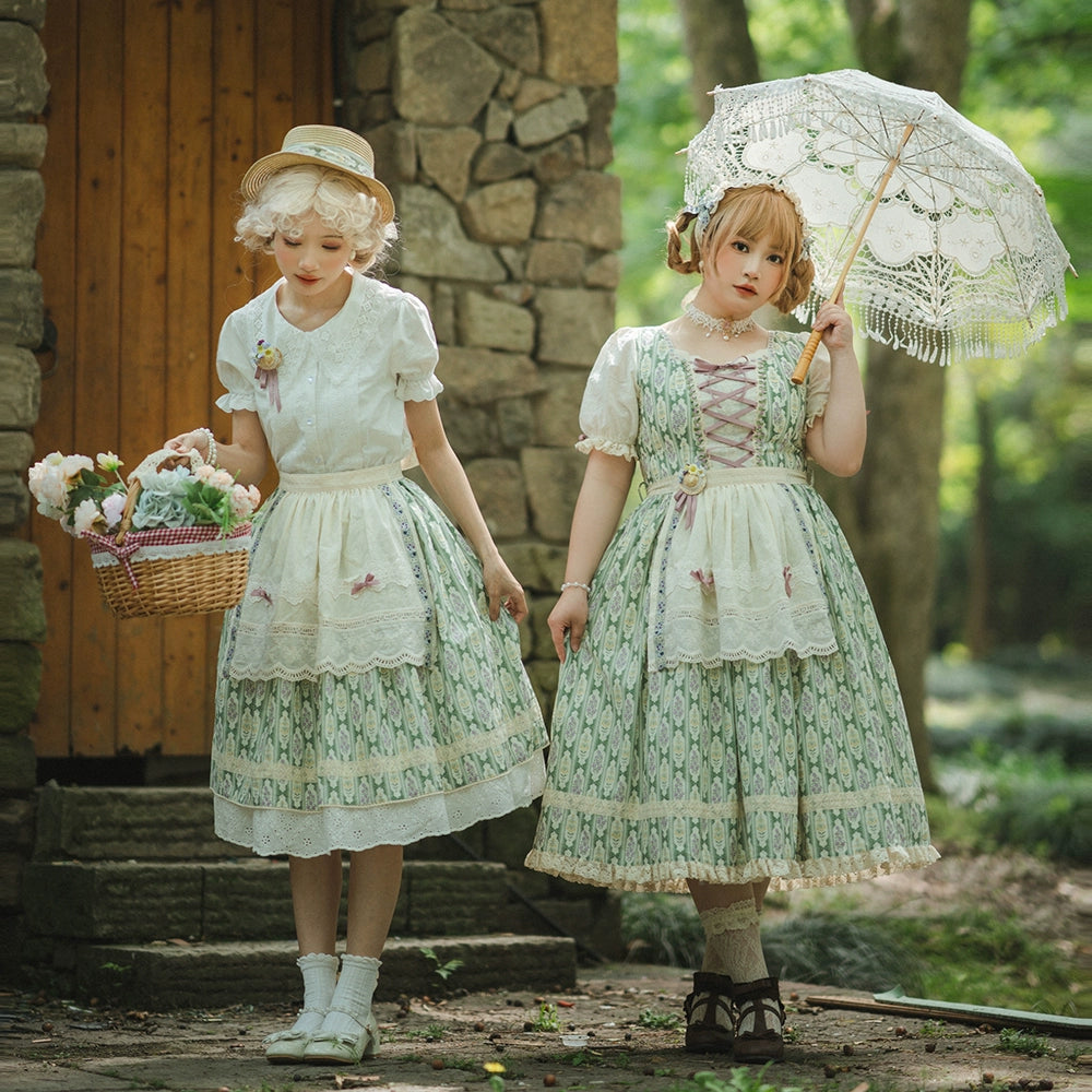 Miss Point~Elegant Lolita Short Sleeve Floral OP short XS green