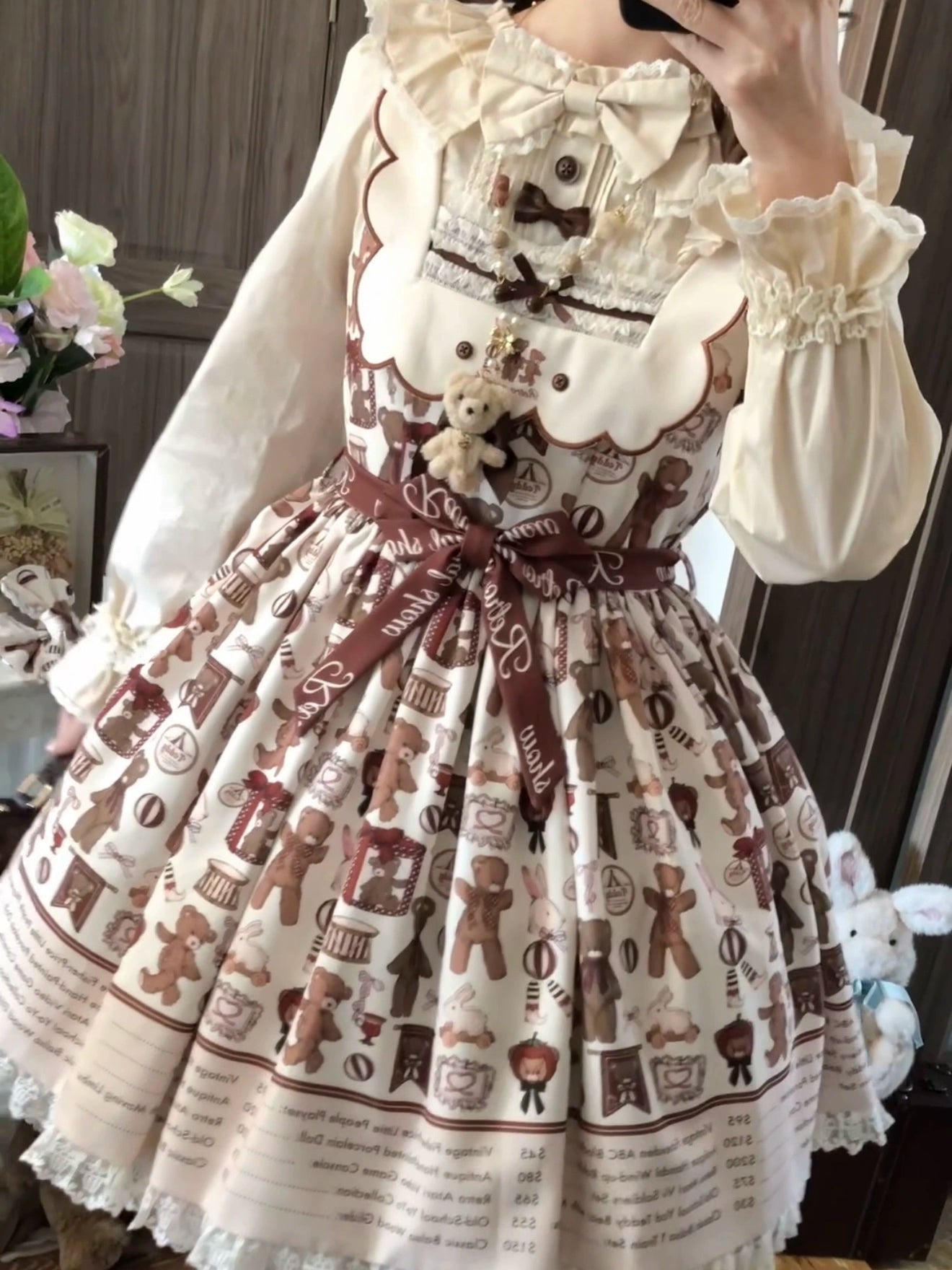 Fairyfaith - Little Bear Daily - Kawaii Lolita Embroidered JSK & OP Dress, Bear Print 44384:806225