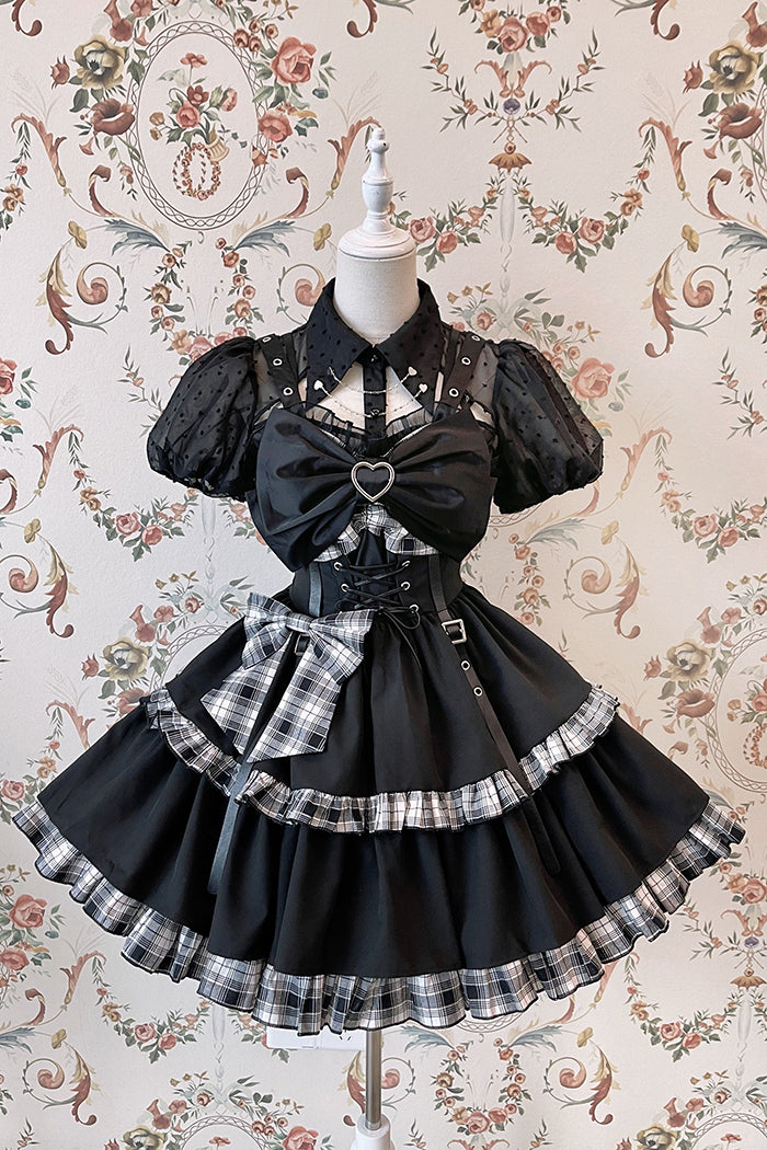 (Buyforme)Alice Girl~Gothic Lolita Blouse Short Sleeve Black Shirt   