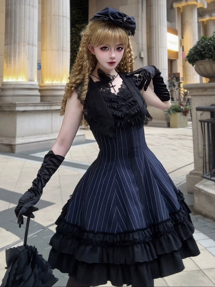 MILU ORIG - Six-Panel Gothic Lolita JSK Dress, Tiered Ruffles