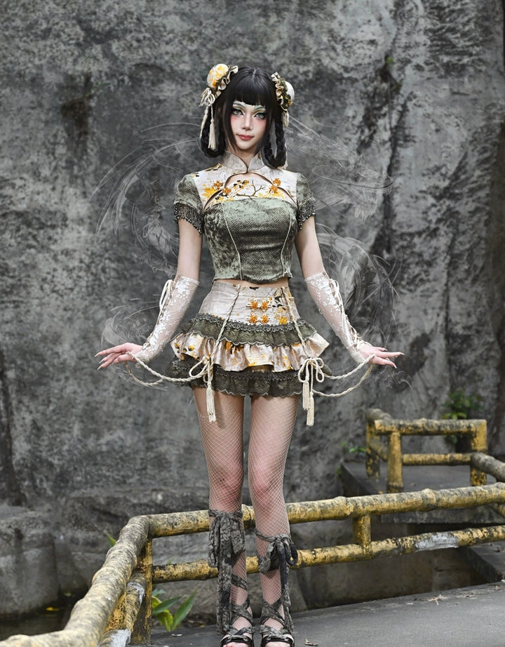 Blood Supply~Spring Dragon Festival~Chinese Style Lolita Tiered Skirt Embossed Cake Skirt   