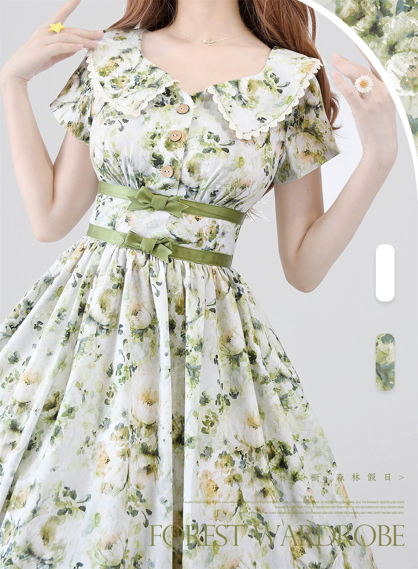 Forest Holiday - Vintage Daily Lolita Floral Printed OP Dress 45506:851080