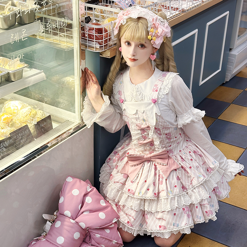 Confession Balloon~MBianyi Nuo Cream Pinafore~Sweet Lolita Loose Salopette Tiered Skirt 40690:673156