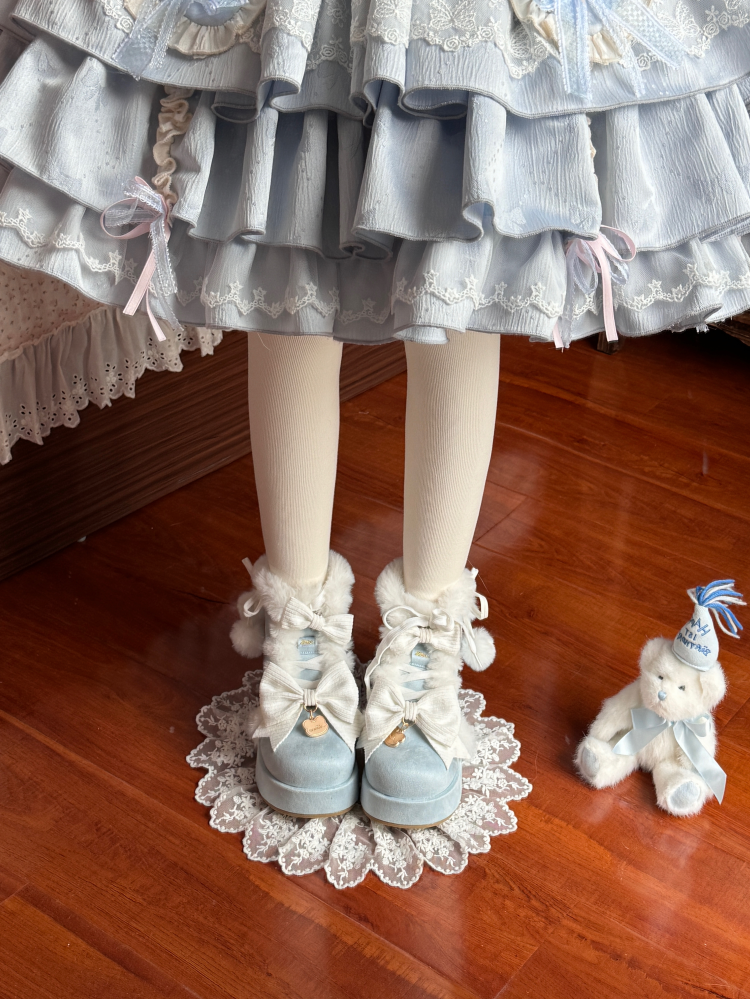 Aimee - Warm - Winter Sweet Lolita Snow Boots Thick Sole Fleece Shoes Creamy Blue 34