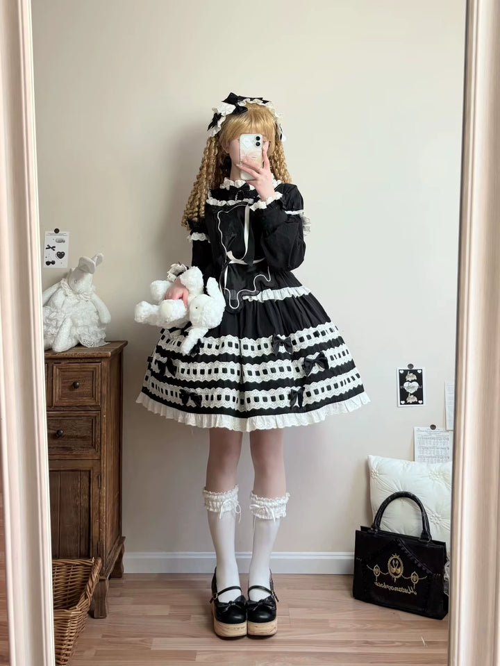 Uncle Wall Original~Cream Piping Artist~Cotton Sweet Lolita OP Halter-neck Dress With Accessory