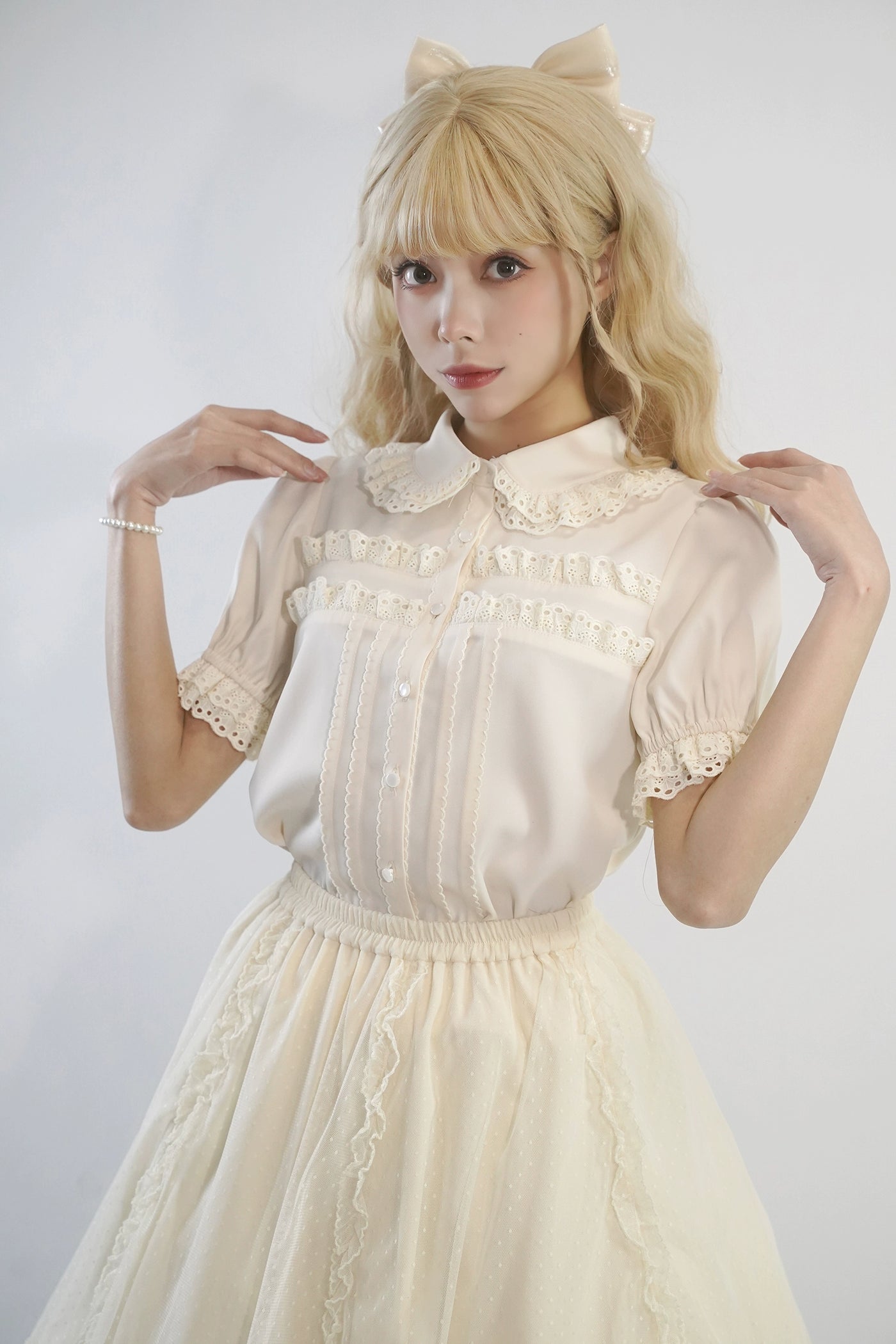 Little Dipper~Cherry Xiaobei~Daily Lolita Splicing Sleeve Lace Shirt   