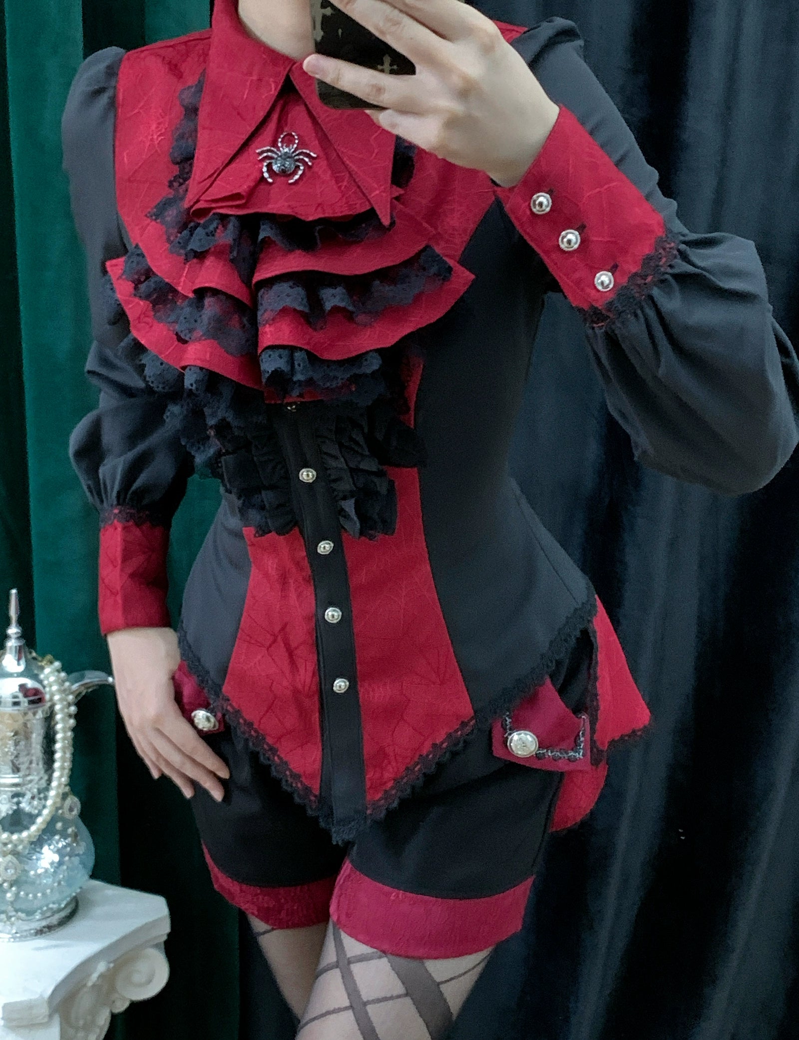 Little Dipper - Cold Rice - Ouji Lolita Jabot with Metal Spider Pendant 42877:756394