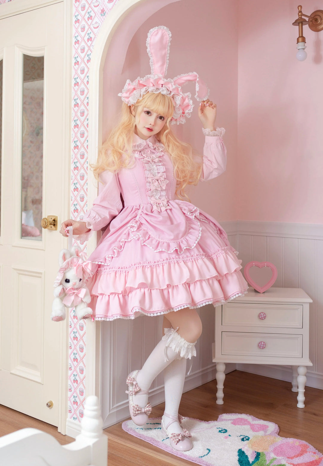 (BFM)Catlow Rabbit~Black Lolita Doll OP/JSK with Adjustable Elasticity