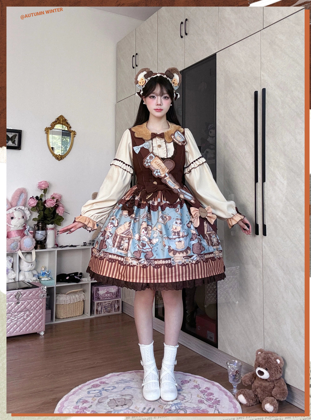 Star Fantasy~Bear Biscuit~Sweet Lolita Dress Winter Lolita OP and Salopette