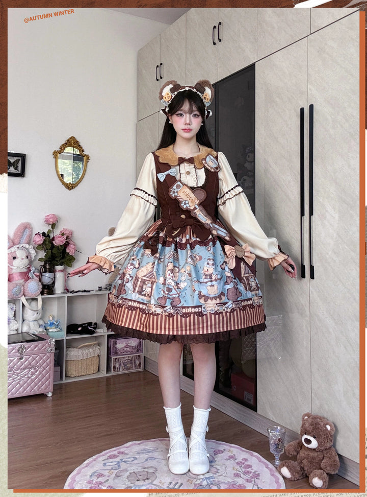 Star Fantasy~Bear Biscuit~Sweet Lolita Dress Winter Lolita OP and Salopette