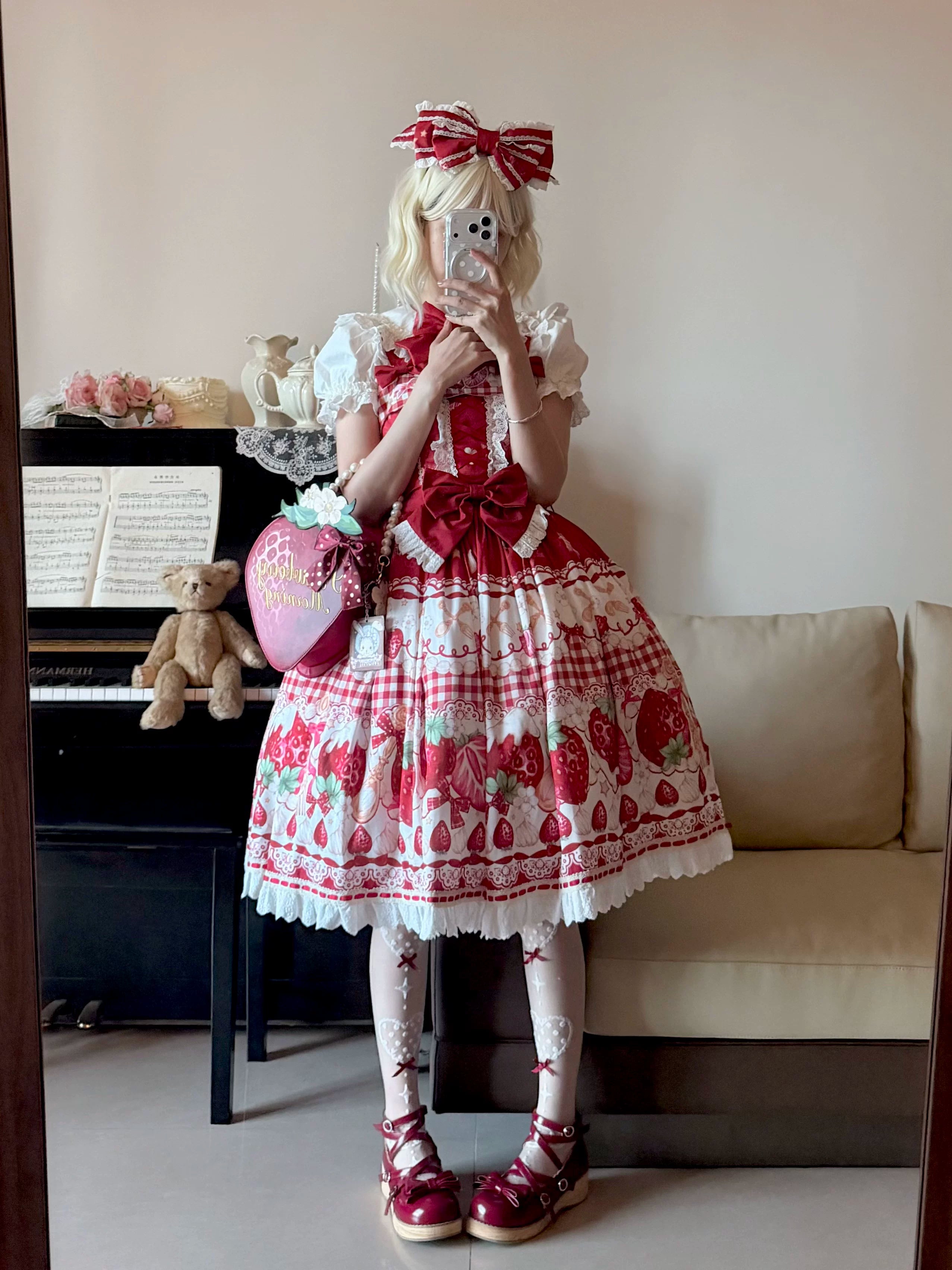 Plaid Strawberry Jam - Sweet Lolita Strawberry Printed JSK Dress 45545:852997