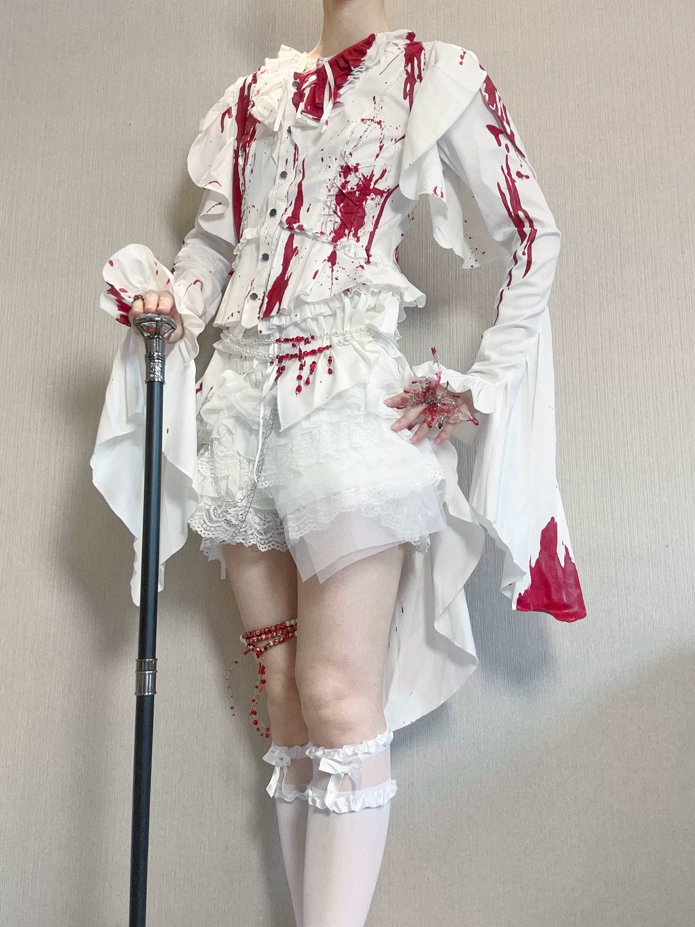 Echo of Deep Sea - Satin Ouji Lolita Trailing Blouse, Solid or Blood Stain Style 45666:857835