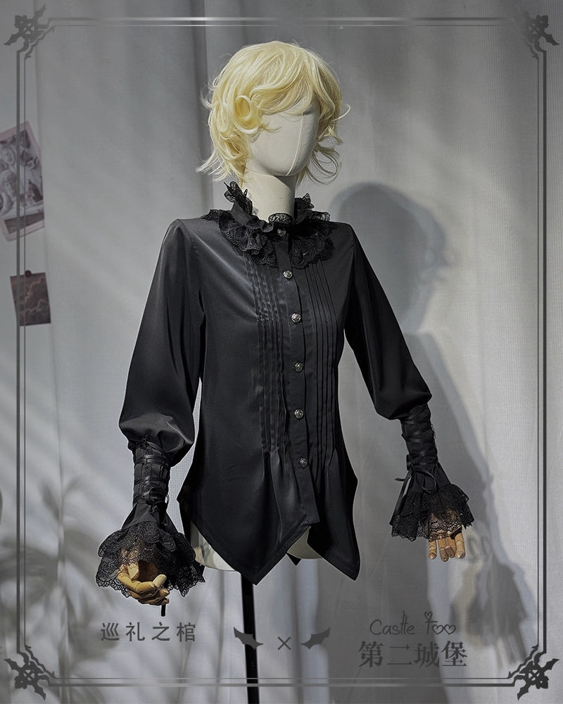 (BFM)CastleToo~Coffin of Pilgrimage~Ouji Lolita Shirt Pants Suit Medieval European Prince Suit Free size Black shirt 